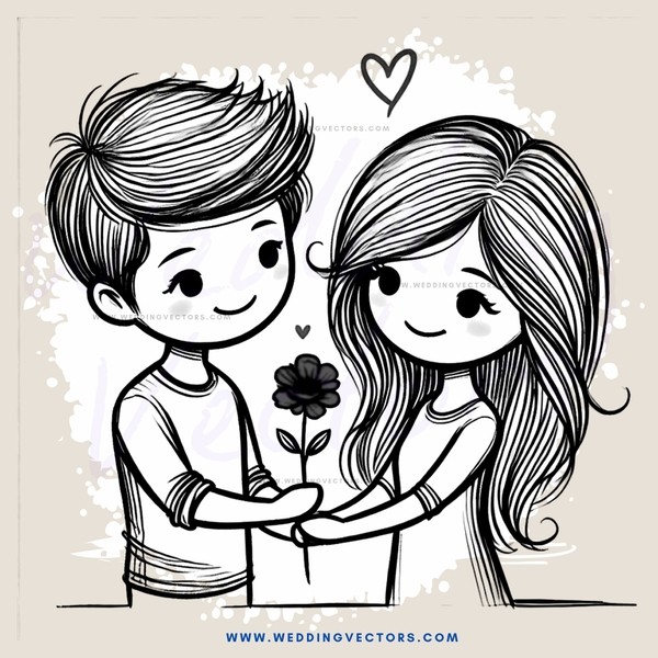 boy and girl embracing with flower