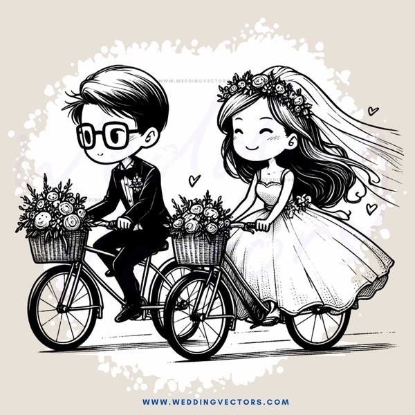 bride and groom on bike