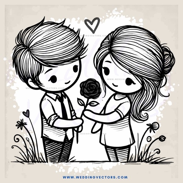 couple holding flower and rose on grass