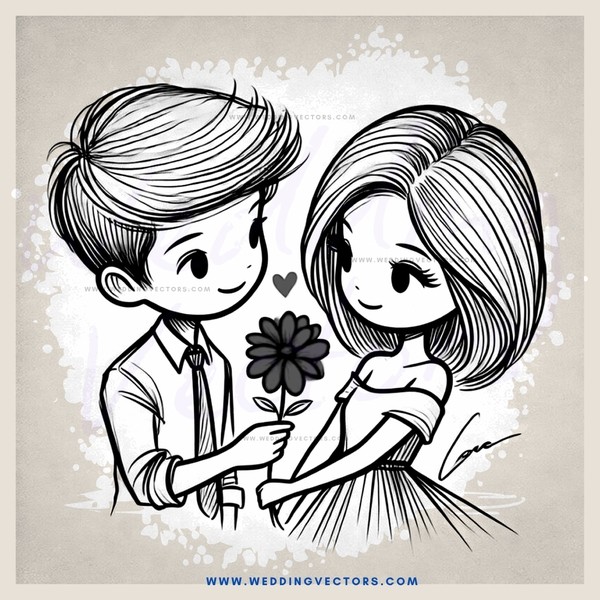 a boy and girl holding flowers