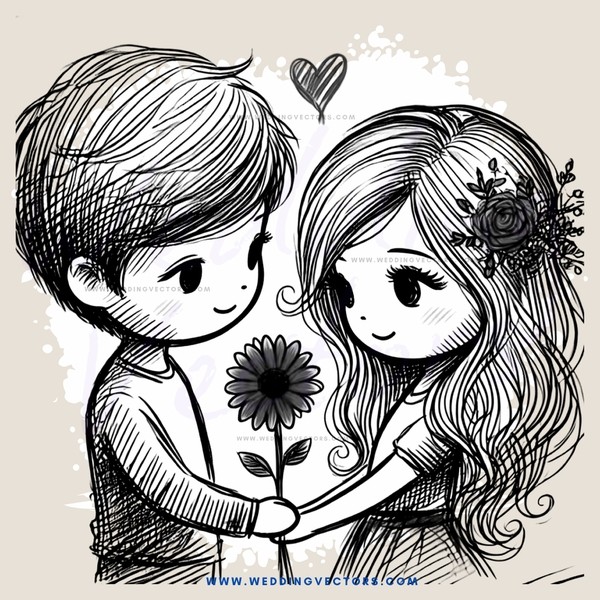 a boy and girl sharing a flower