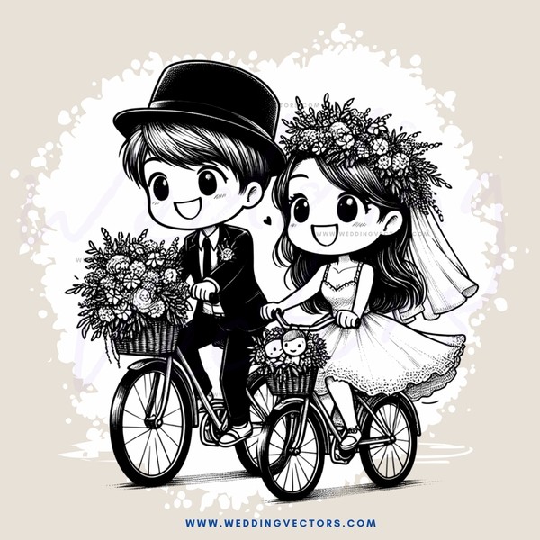 two people on bikes with flowers