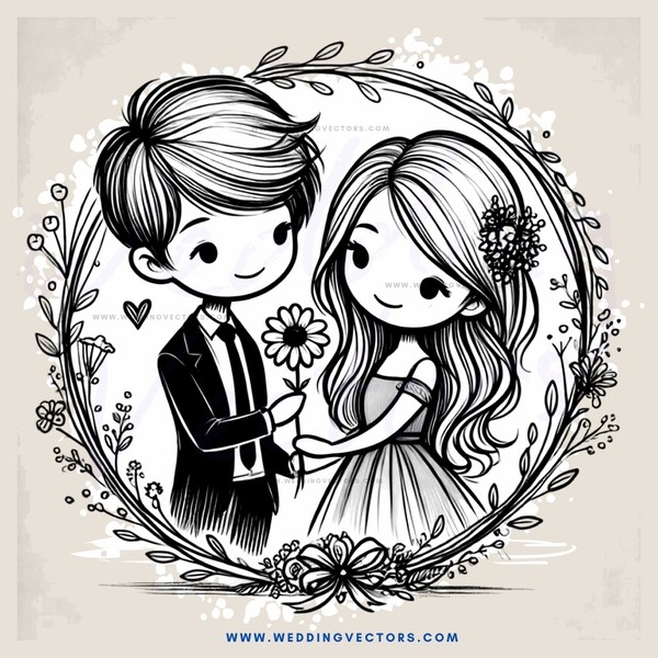 a boy and girl holding flowers
