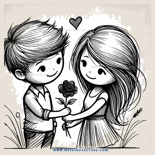 a boy and girl with flowers