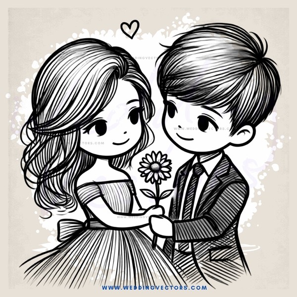 lovers in black and white drawing