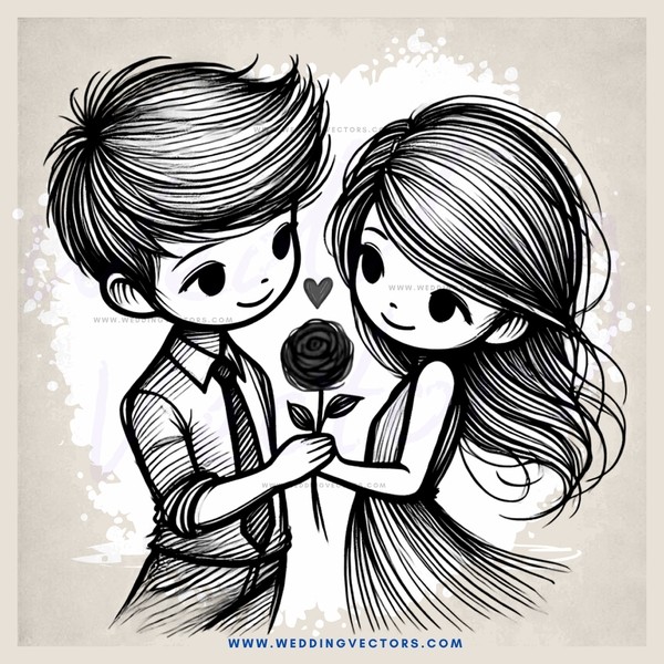 a boy and girl holding hands with a rose