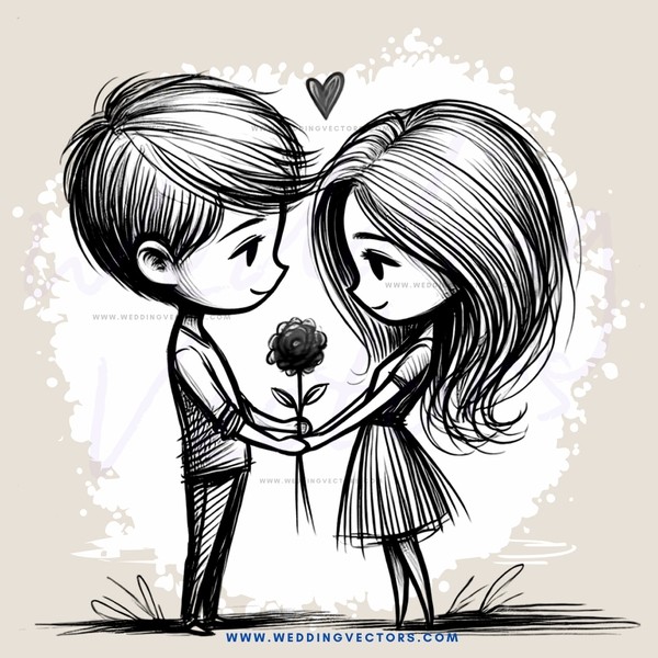 a boy and girl holding hands with a flower