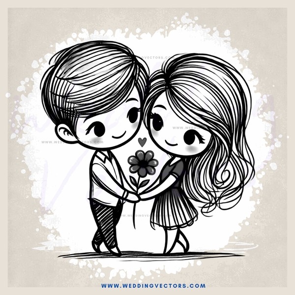 kissing couple holding flower