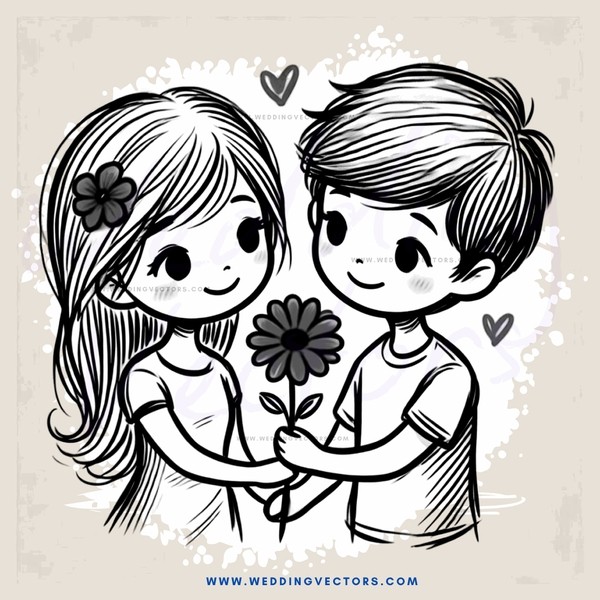 two kids with a flower and an adorable heart shape in between them
