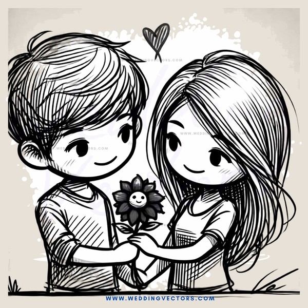 a boy and girl holding a flower