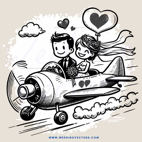 the airplane is flying and they are in love