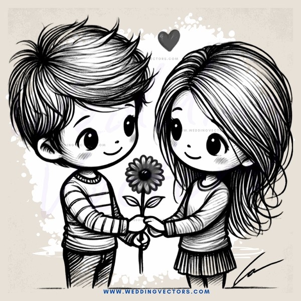 two children holding a flower and hearts