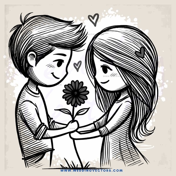 boy and girl with flower