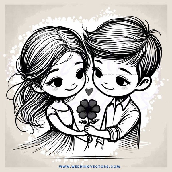 couple embracing with flower