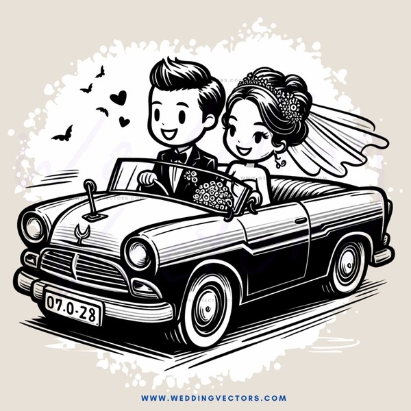 a couple in a vintage car