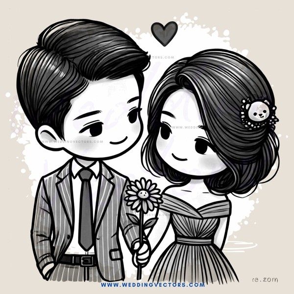 a boy and girl holding a flower