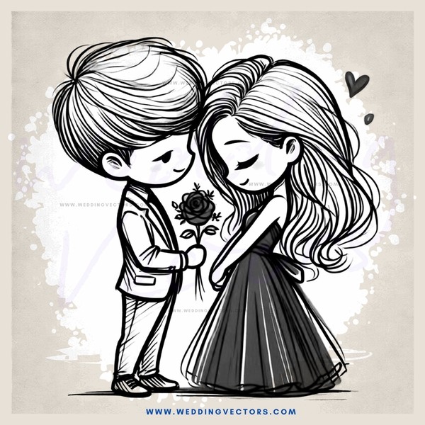 boy and girl with rose bouquet