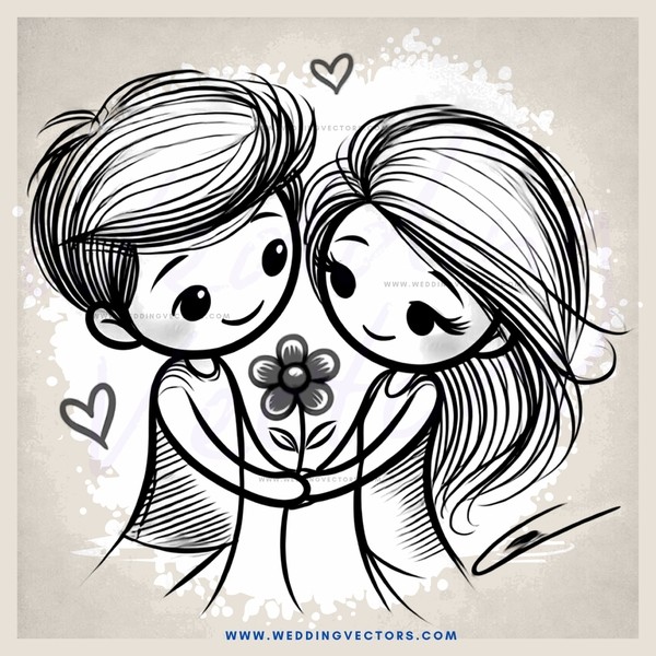 a boy and girl hugging together with flowers