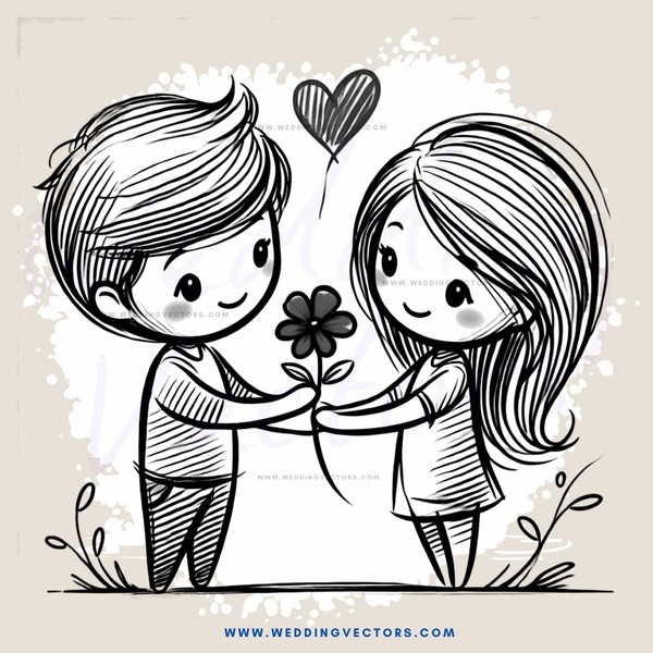 lovers' kiss with flower
