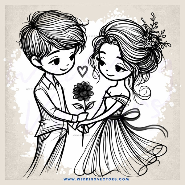 boy and girl holding flowers