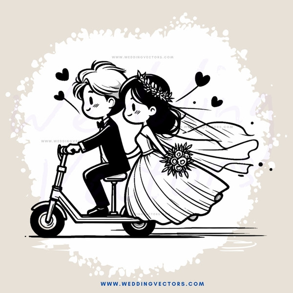 bride and groom on moped