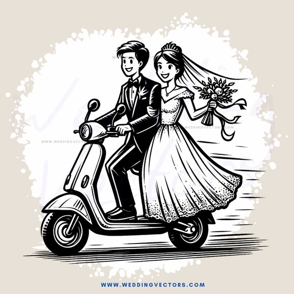 a couple riding on a moped