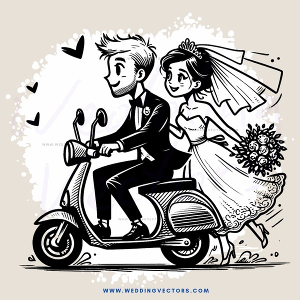 newlyweds on a scooter