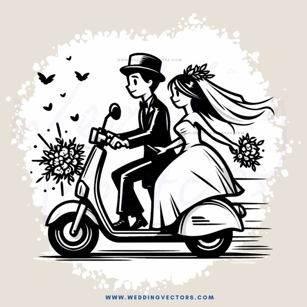 a couple on a motorcycle in an illustration