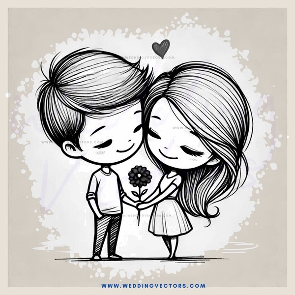 a boy and girl holding each other and flowers