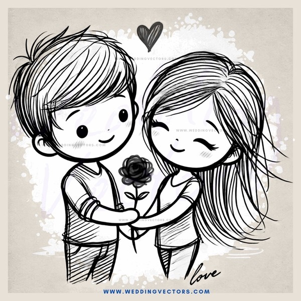 love between two people in black and white art style