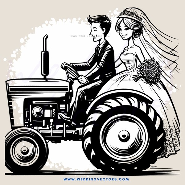 a couple on tractor with wedding ring