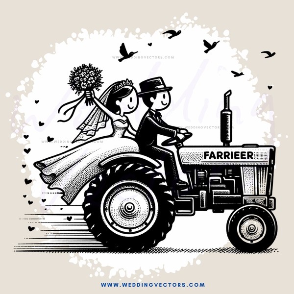 couple in tractor with birds flying around them