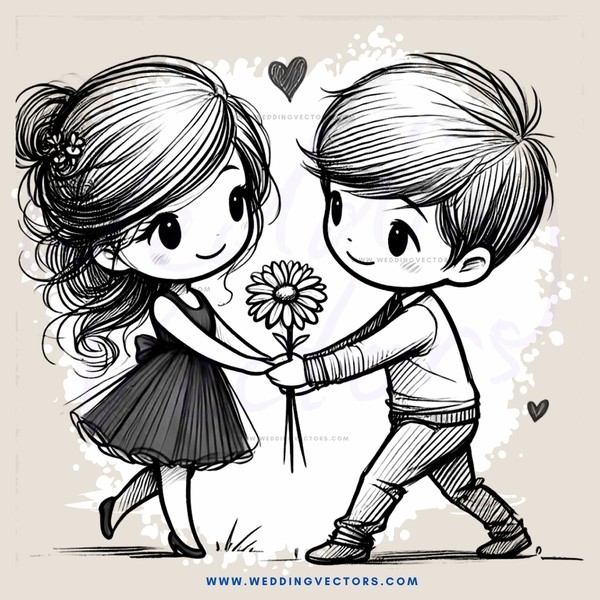 two kids holding flower and hugging each other