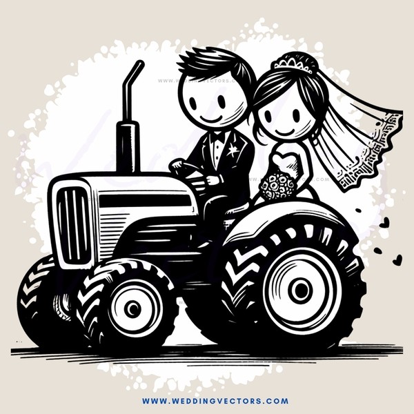 wedding theme tractor cartoon