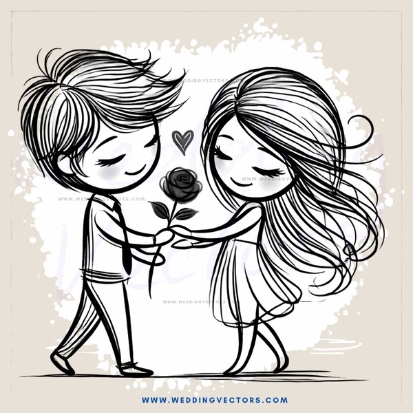 a boy and girl hugging with a rose