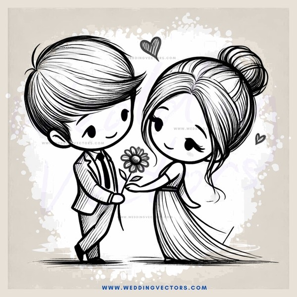 a boy and girl holding a flower