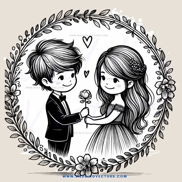 a boy and girl holding hands inside a wreath
