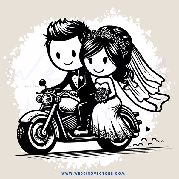 bride and groom on motorcycle