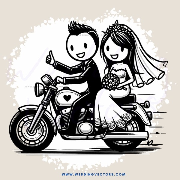 bride and groom on motorcycle