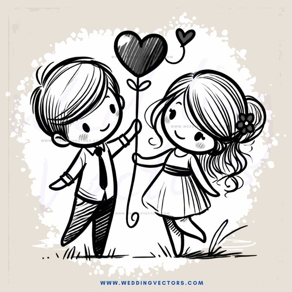 a boy and girl with a heart balloon