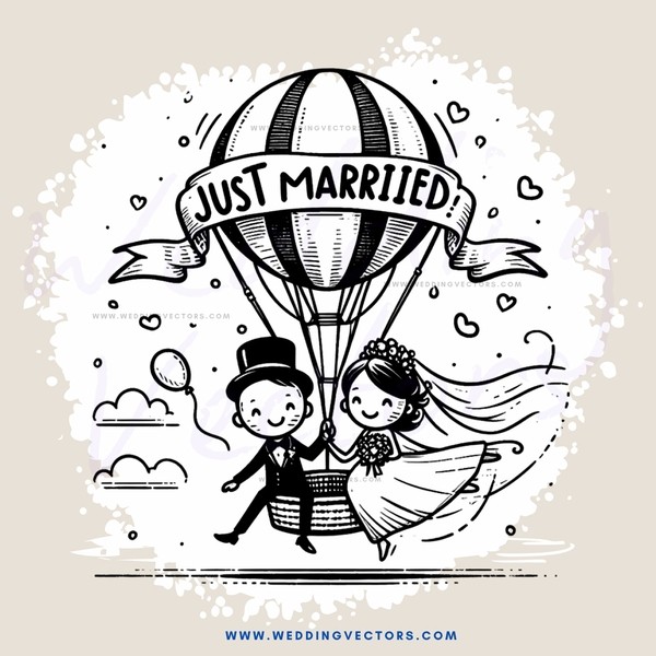 a newly married couple on top of a hot air balloon