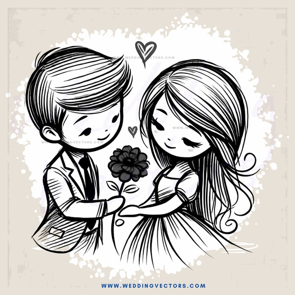 lovers with a flower and heart on the wallpaper