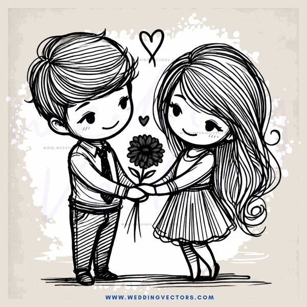 a boy and girl holding hands with flowers