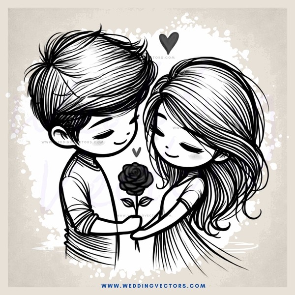 kissing boy and girl with rose