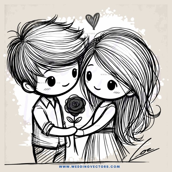boy and girl embrace with rose