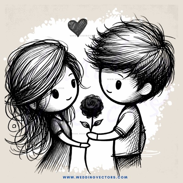 boy and girl embracing with rose