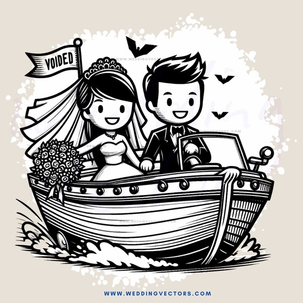 bride and groom in boat