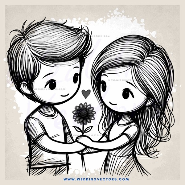 boy and girl hugging with flowers