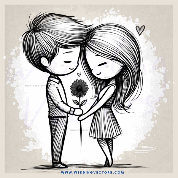 boy and girl hugging with flower on left side