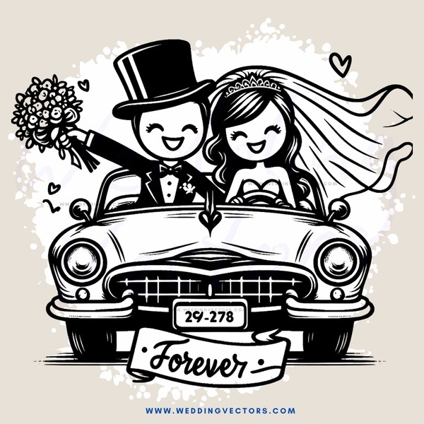 a wedding caricature in black and white